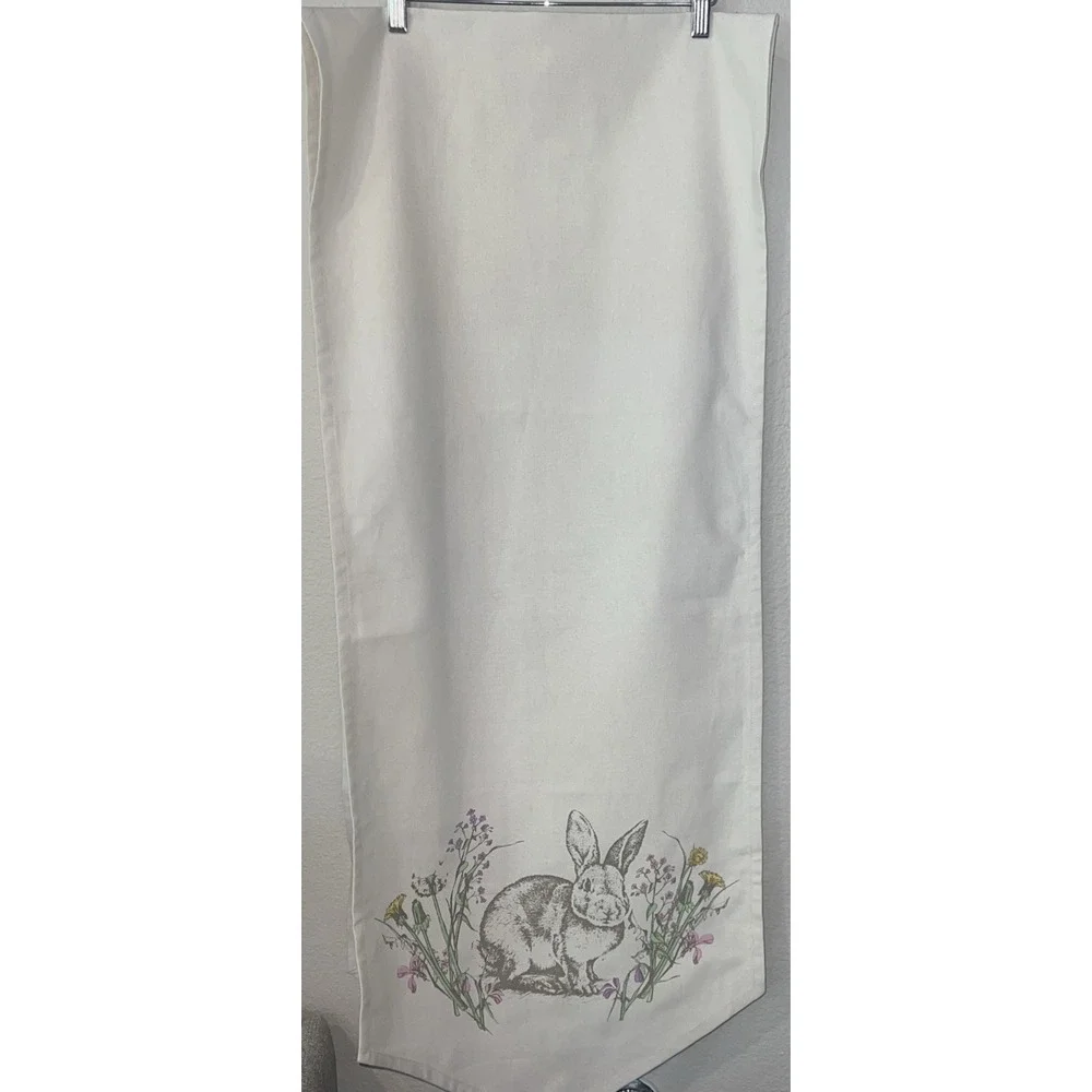 Bunny Rabbit IVORY Table Runner Easter Spring Floral 100% Cotton 18
